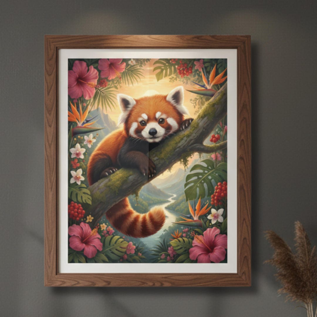 Red Panda Botanical Art Print – Vintage-inspired Wildlife Wall Art ...