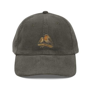 Chapeau en velours côtelé brodé Robin & Chick Field Kin, chapeau oiseau d'inspiration vintage