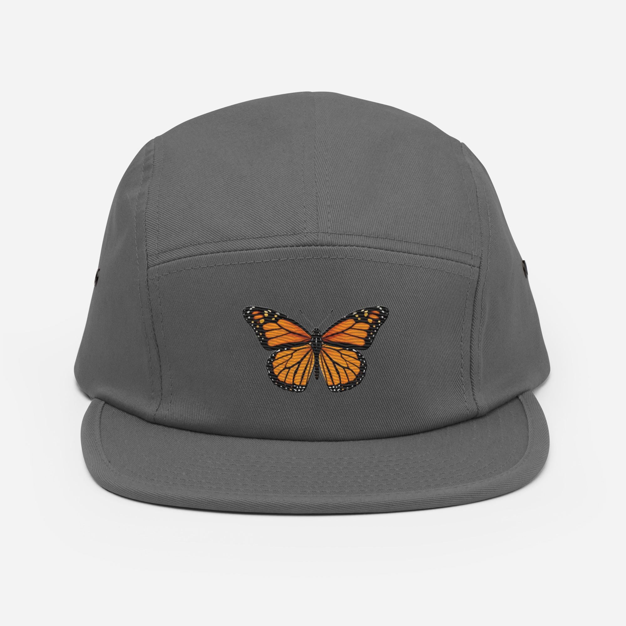 Monarch Butterfly Embroidered 5-panel Camp Hat – Olive Green