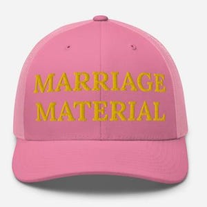 Marriage Material Embroidered Trucker Cap Classic Six-Panel Mesh Back Hat Womens Hat Wedding Party Hat Great Gift Idea