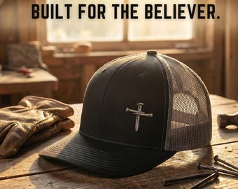 3 Nail Cross Embroidered Trucker Hat, Cross Hat,  Richardson 112 - Christian Gift, Religious Hat