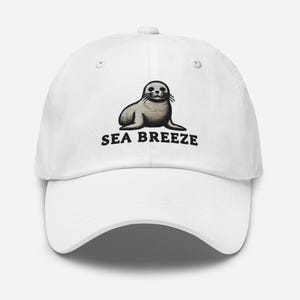 Sea Breeze Embroidered Seal Dad hat Wildlife Adventure Typography Minimalist