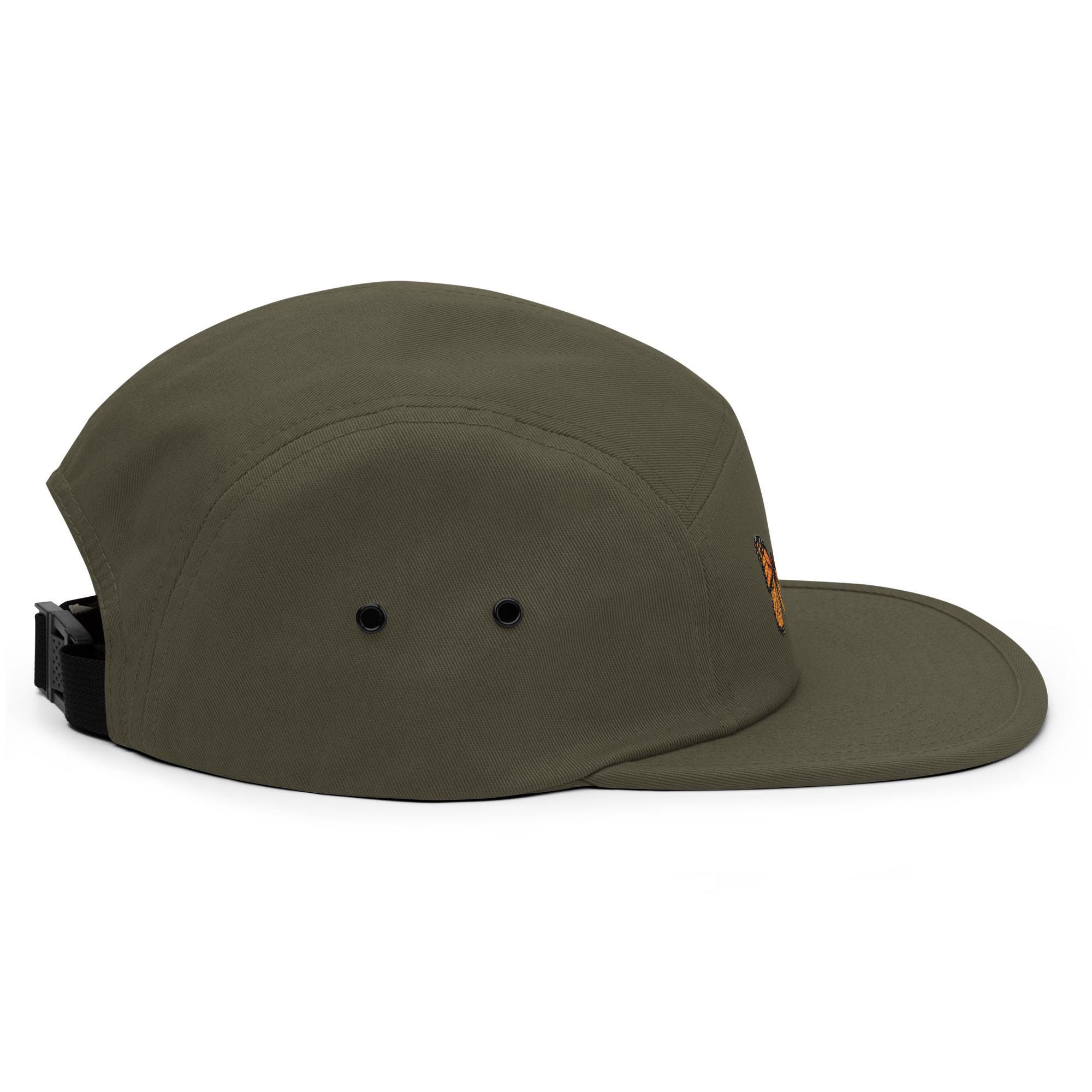 Monarch Butterfly Embroidered 5-panel Camp Hat – Olive Green