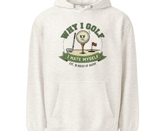 Sudadera con capucha de golf – Sudadera con estampado divertido para hombre / Sudadera con el lema "Me odio a mí mismo" y humor de golf