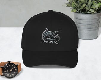 Black Pond Marlin Fish Flat Bill Mesh Snapback Embroidered  display picture 3