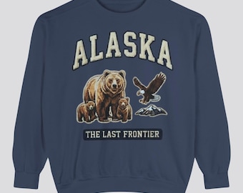 Alaska Sweatshirt | Bear & Eagle Graphic Wildlife  Crewneck | The Last Frontier Nature Lover Sweatshirt