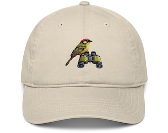 Cappello da osservatore con ricamo in cotone biologico per papà, modello Bird Hat - Regalo ecologico per gli amanti degli uccelli selvatici