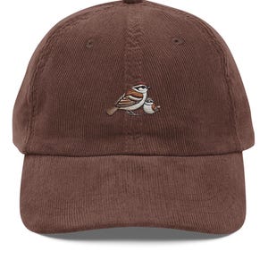 Embroidered Sparrow and Baby Bird Corduroy Cap Nature Wildlife Hat
