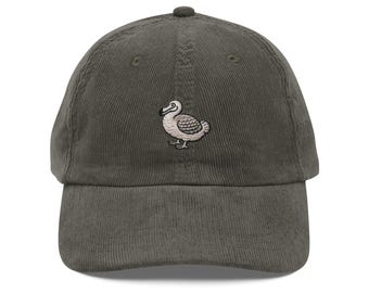 Embroidered Dodo Bird Vintage Corduroy Cap Nature Lover's Hat