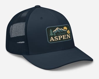 Gorra de camionero con parche bordado de Aspen: gorra de montaña Yupoong, gorra estilo parque nacional, gorra retro de malla para exteriores Trini Skies Supply Co.