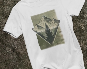 Men's Retro Tree Graphic T-Shirt Outdoor Trail Nature Shirt Mountainscape Camping Shirt Christmas Gift Fathers Day Gift