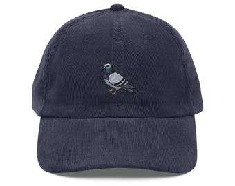 Embroidered Pigeon Vintage Corduroy Cap Retro Bird Lover Hat corduroy cap