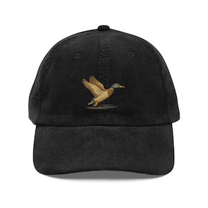 Mallard Duck Embroidered Corduroy Hat Trini Skies Supply Co. Vintage Outdoor Cap for Hunting, Fishing, Hiking & Heritage Living