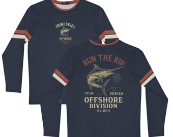 Maglietta da pesca d'altura Run The Rip USA Series No.004 di Trini Skies Fishing Co. Maglietta da pesca Americana Apparel