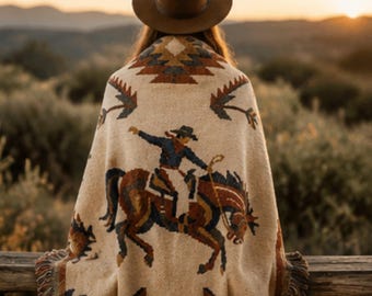 Southwest Rodeo Rider Horse Blanket – Woven Cotton Western Heritage Blanket Western Gifts