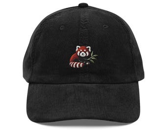 Gorra de pana bordada con panda rojo – Colección Woodland, regalos de vida silvestre y naturaleza