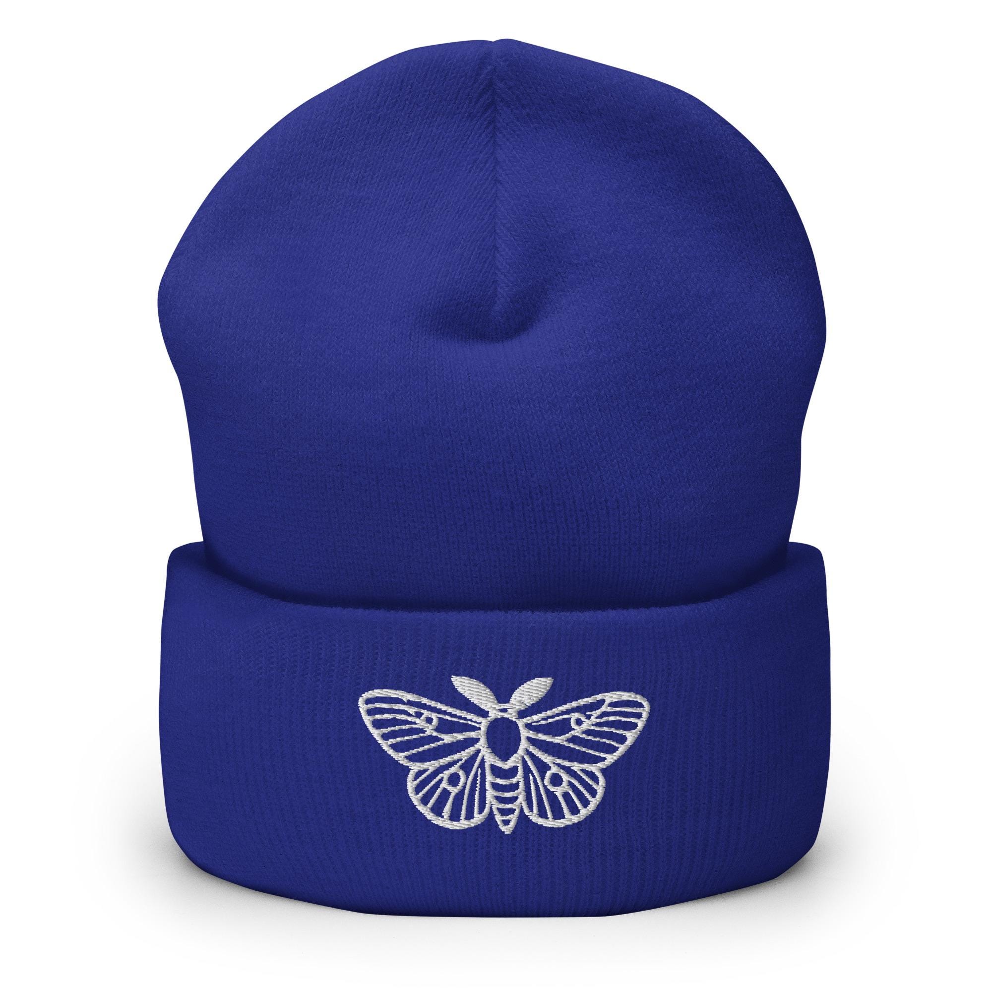 Black Embroidered Moth Beanie – Gothic Spooky Hat, Death’s Head Hawkmoth Bug Bea Amazon.com - Real Death Head Moth White Skull Acherontia  main image 4
