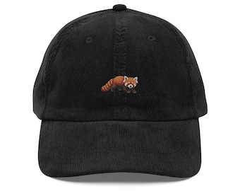 Gorro de pana bordado con diseño de panda rojo - Regalos para amantes de la naturaleza