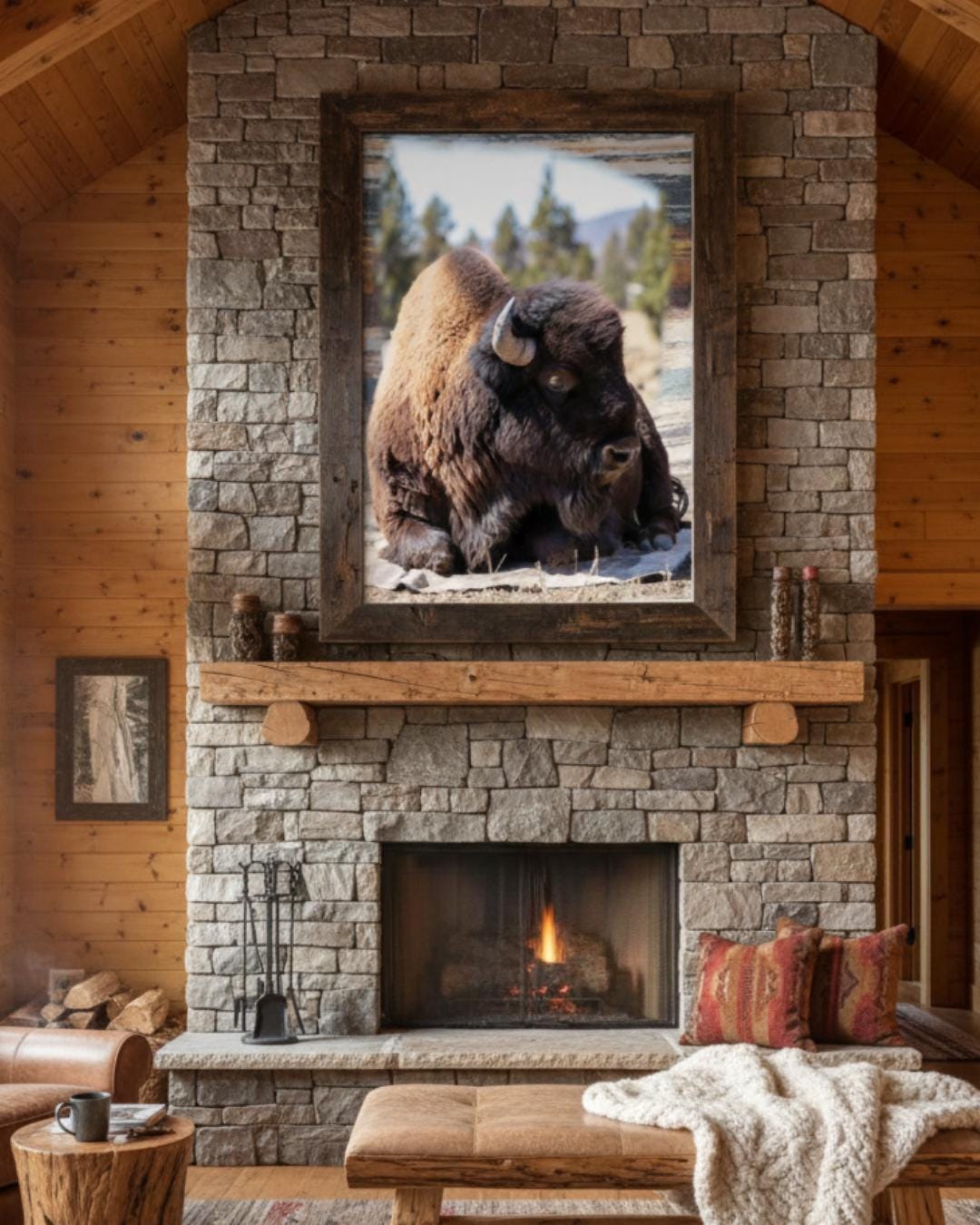 American Bison Wall Art Print – Wildlife Photography, Rustic Lodge ...