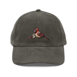 Bonnet brodé Oiseau Cardinal et casquette en velours côtelé vintage bébé Bonnet nature