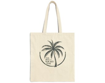 Palm Tree Cotton Canvas Tote Bag, Ocean Breeze Design - Etsy