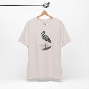Minimalist Heron Reflection Tee Nature-Inspired Ink Art Shirt Wildlife Shirt