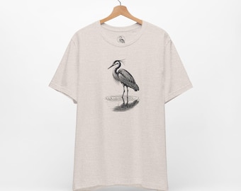 Minimalist Heron Reflection Tee Nature-Inspired Ink Art Shirt Wildlife Shirt
