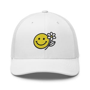 Stay Happy Smiley Face Foam Trucker Hat Happy Face Trucker Hat, Fashion Trucker Hat, Mesh Back Trucker Hat, Smile Hat Great Gift