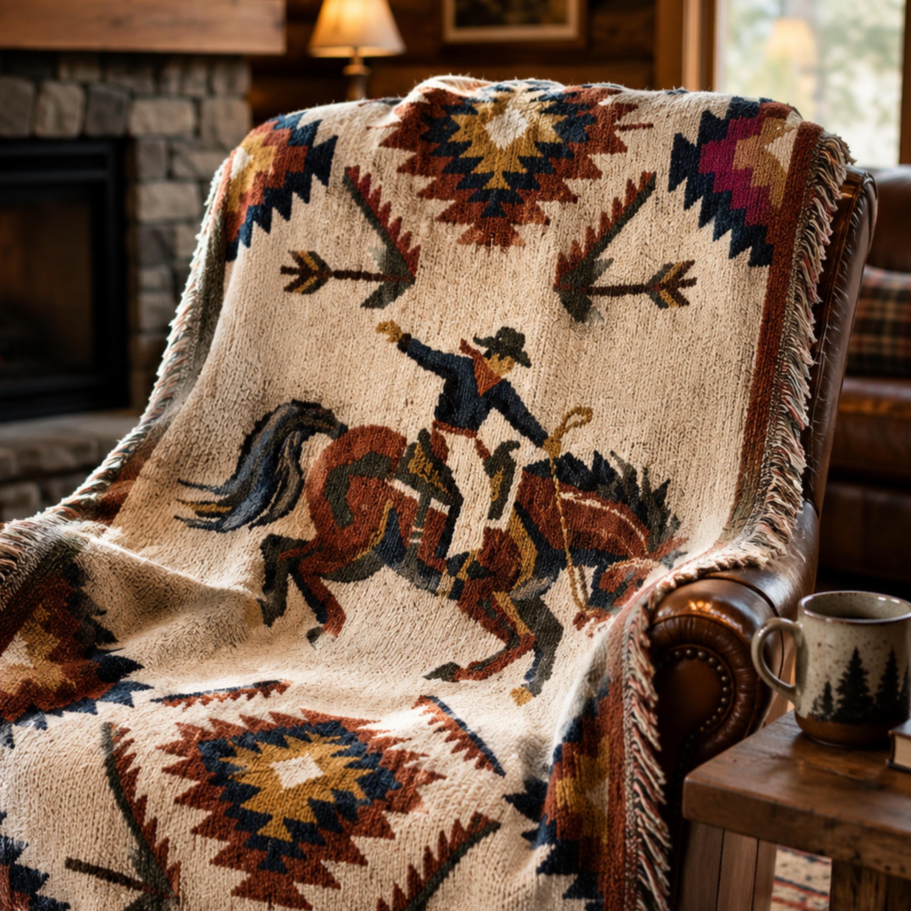 Southwest Rodeo Rider Horse Blanket – Woven Cotton Western