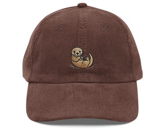 Otter Hat Embroidered Corduroy Cap - Nature Lover Gift, Vintage Inspired, Hiking, Camping Dad Hat
