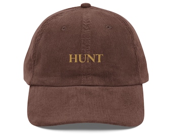 Gorra de pana vintage bordada Hunt / Sombrero clásico para exteriores