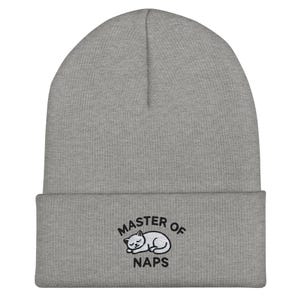 Embroidered Master of Naps Cat Cuffed Beanie – Funny Kitten Humor Hat