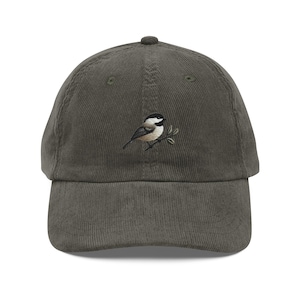 Bonnet oiseau brodé mésange Casquette brodée vintage en velours côtelé