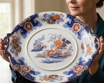 Blaue antike Ashgrove's Ironstone, China Tablett Platte - 19.Jahrhundert - Chinoiserie, handbemalt, Made in England, Ironstone