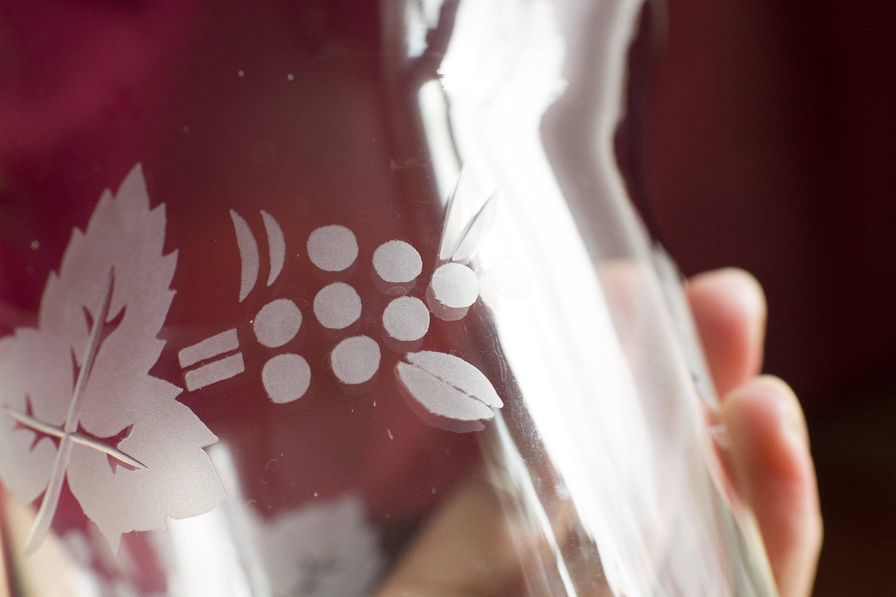 Rayware Glass Vintage Glass Vase With Etched Grape & Leaf Design, Rayware Glass, Mid ...