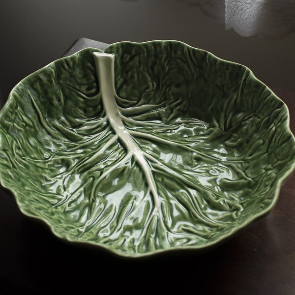 Bordallo Pinheiro Green Cabbage Big Serving Dish, Extra Large Salad Bowl, Cabbage Ware, green Majolica