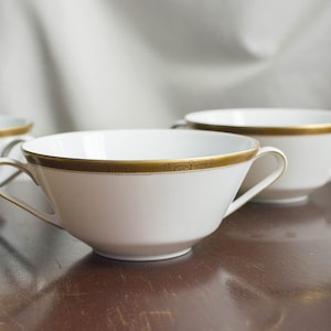 Juego de 5 cuencos pequeños para sopa Hutschenreuther Arzberg-Baviera Alemania, excelente estado, porcelana blanca, borde dorado, plato blanco