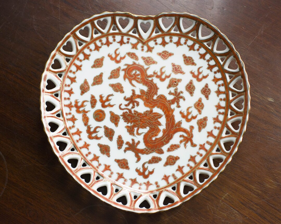 Wall Plate Chinese Red Dragon Heart Shape Handpainted Wall - Etsy