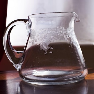 Exquisite 19th Century Hand-Engraved Glass Carafe / Pitcher, antique glass water jug, Late Victorian / Edwardian glass, 1840 to the 1870s