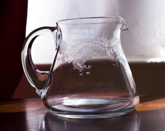 Exquisite 19th Century Hand-Engraved Glass Carafe / Pitcher, antique glass water jug, Late Victorian / Edwardian glass, 1840 to the 1870s