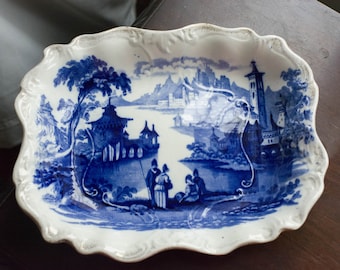 Antique white and blue dish Swinton York Decorative Platter "Don Pottery" Italian View Blue & White Italian View