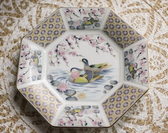 18.5 Cm Vintage Japanese Ornamental Octagon Plate Mandarin Ducks