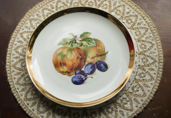 Antique/vintage Czechoslovakia Fruit Big Plate, Gold-rimmed White