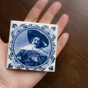 Azulejo de cerámica vintage estilo Delf, fabricado en Holanda, retrato de Frans Hals, decoración en miniatura pintada a mano, decoración de pared con azulejos de porcelana