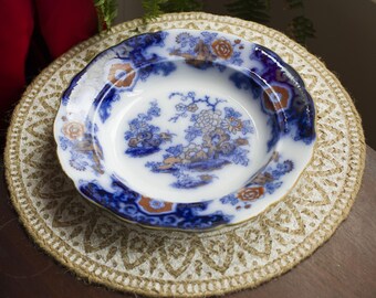 27 cm Obst / Abendessen Blauer antiker Ashbuck's Ironstone China Tablett Teller - 19.Jh. - Chinoiserie - Handbemalter, Wandteller, Sammlerstück