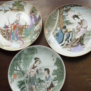 Set von 3 Vintage Tellern Geisha Girl Porzellan, Vintage japanische Geisha, chinesischer Sammelteller, orientalischer Teller, Wandteller, Wandteller,