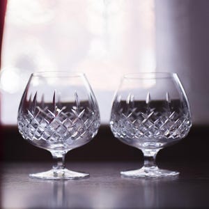 Set of 2 Bohemia Crystals, Large Brandy Glasses, brandy balloons glasses, made in Czechoslovakia, crystal glass.