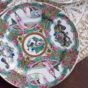 18.5 cm, 1930s-50s Japanese Porcelain Gold Imari Handpainted PINK GREEN Plate, handpainted plate, wall decoration, Rose Medallion plate