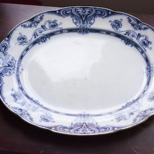 Antique Blue and White Serving Platter - S.H & Sons, Circa 1900 unique 16.5&quot; x 13&quot;, blue serving dish, meat platter, made in England,