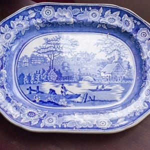 17&quot; x 13&quot; Large platter, Blue And White, Nuneham Park Courtenay, Meat Platter, Victorian Dish Roasting Tray, Thomas Podmore, Walker,